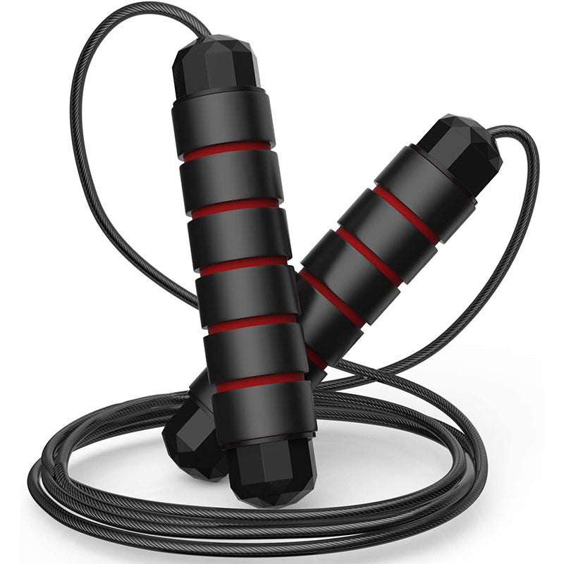 Black and red jump rope on a white background