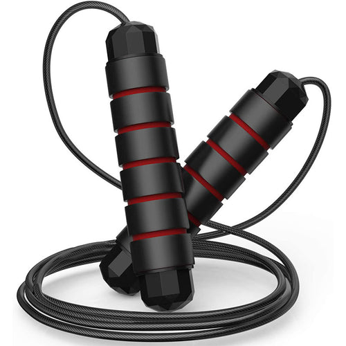 Black and red jump rope on a white background